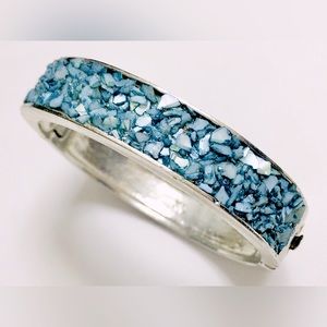 Kenneth Cole Blue Sprinkled Shell Mosaic Silver Hinged Bangle Bracelet